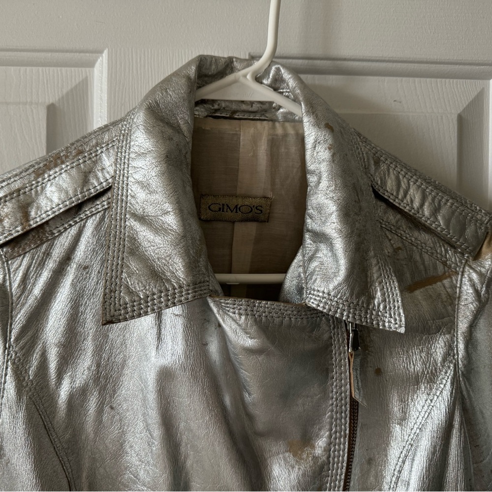 Leather Biker Jacket,XS, Silver, Distressed, Beautiful! - Picture 4 of 9